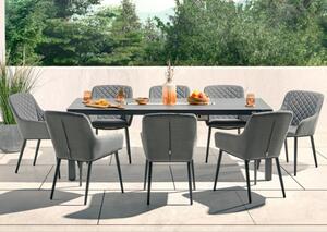 Arica Rectangular Wooden Dining Table With 8 Grey Armchairs