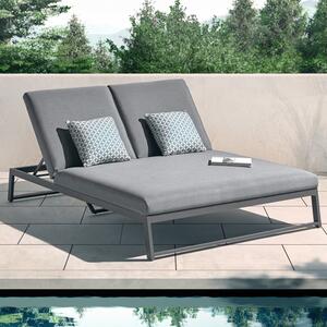 Arica Sunbrella Fabric Double Reclining Sun Lounger In Grey