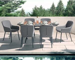 Arica Outdoor Oval Wooden Dining Table With 6 Grey Armchairs