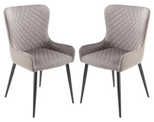 Laxly Diamond Grey Velvet Dining Chairs In Pair