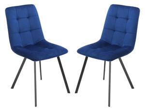 Sandy Squared Navy Blue Velvet Dining Chairs In Pair