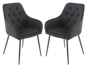 Maura Chesterfield Black Velvet Dining Chairs In Pair