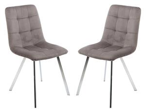 Sandy Squared Grey Velvet Dining Chairs In Pair