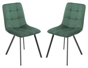 Sandy Squared Green Velvet Dining Chairs In Pair