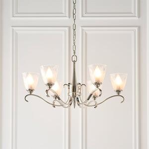 Cua 6 Lights Ceiling Pendant Light In Nickel With Deco Glass