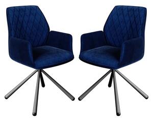 Zekrot Dark Blue Fabric Dining Chairs With Metal Legs In Pair