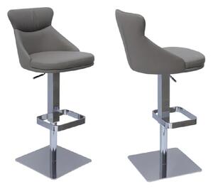 Saida Taupe Leather Bar Stools With Chrome Base In Pair