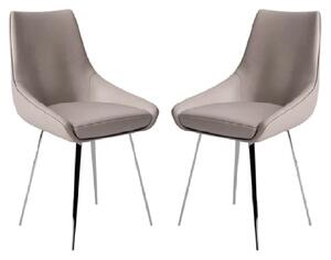 Laceby Taupe Leather Dining Chairs With Chrome Legs In Pair