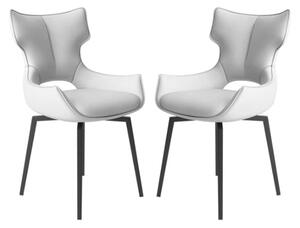 Rayong White Leather Dining Chairs With Black Legs In Pair