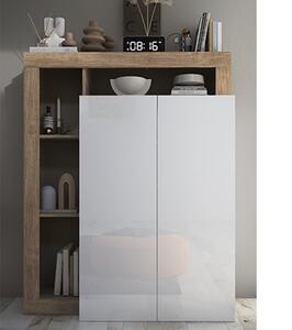 Hanmer High Gloss Shoe Cabinet With 2 Doors In White Knotty Oak