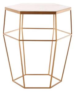 Shalom Hexagonal White Marble Top Side Table With Gold Base