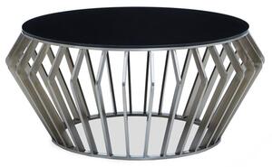 Orion Round Black Glass Top Coffee Table With Silver Frame