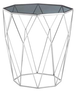 Shalom Octagonal Black Glass Top Side Table With Silver Frame