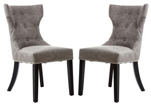 Adalinise Grey Leather Dining Chair With Wooden Legs In A Pair