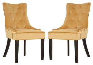 Adalinise Gold Velvet Dining Chair With Wooden Legs In A Pair