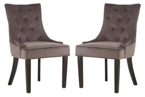 Adalinise Grey Velvet Dining Chair With Wooden Legs In A Pair