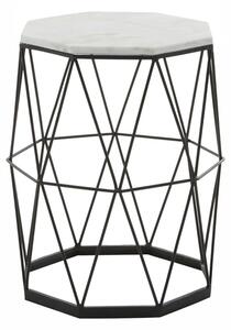 Shalom Octagonal White Marble Top Side Table With Angular Frame