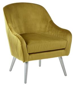 Luxury Upholstered Velvet Armchair With Wooden Legs In Mustard