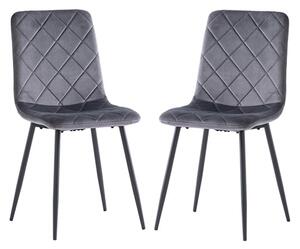 Basia Grey Velvet Fabric Dining Chairs In Pair