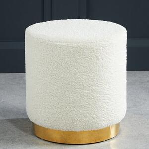 Lewes Small Boucle Fabric Pouffe With Gold Base In Ted White