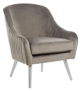 Luxury Upholstered Velvet Armchair With Wooden Legs In Grey