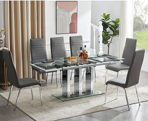 Rihanna Extending Clear Glass Dining Table 6 Dora Grey Chairs