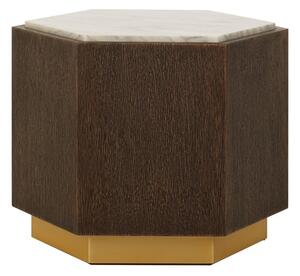 Vigap Large White Marble Top Side Table With Dark Wooden Base