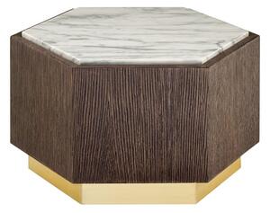 Vigap Small White Marble Top Side Table With Dark Wooden Base