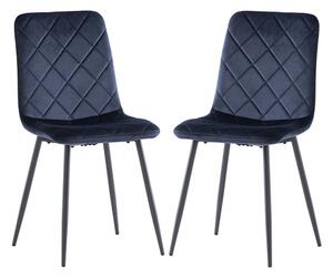 Basia Deep Blue Velvet Fabric Dining Chairs In Pair