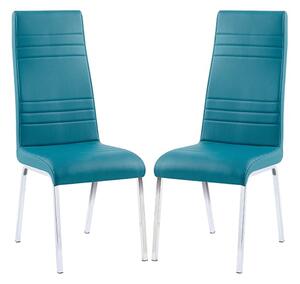 Dora Teal Faux Leather Dining Chairs With Chrome Legs In Pair