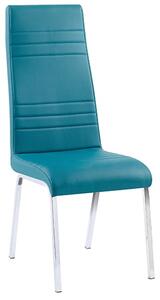 Dora Faux Leather Dining Chair In Teal With Chrome Legs