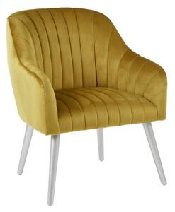 Luxury Upholstered Velvet Armchair With Silver Legs In Mustard