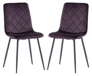 Basia Aubergine Velvet Fabric Dining Chairs In Pair