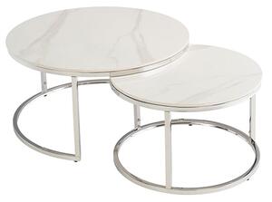 Hennie Round Set Of 2 Marble Coffee Tables In Italy White