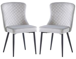 Helmi Silver Velvet Dining Chairs With Black Legs In Pair