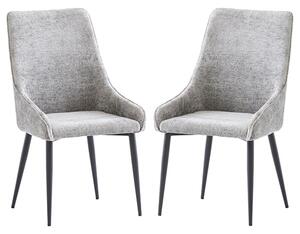 Malie Grey Boucle Fabric Dining Chairs With Black Legs In Pair