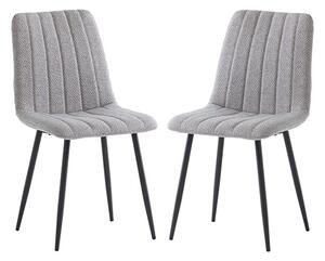 Laney Silver Fabric Dining Chairs With Black Legs In Pair