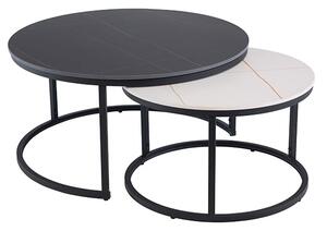 Febe Round Set Of 2 Marble Coffee Tables In Black And White