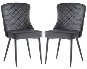 Helmi Graphite Velvet Dining Chairs With Black Legs In Pair