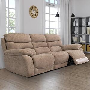 Leda Fabric Electric Recliner 3 Seater Sofa With USB In Sand