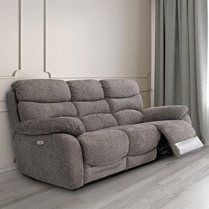 Leda Fabric Electric Recliner 3 Seater Sofa With USB In Ash