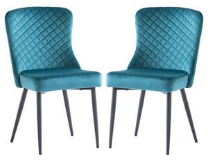 Helmi Peacock Velvet Dining Chairs With Black Legs In Pair