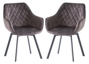 Viha Swivel Graphite Velvet Dining Chairs In Pair