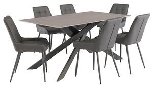 Caelan 160cm Matt Grey Marble Dining Table 6 Skye Grey Chairs