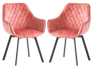 Viha Swivel Pink Velvet Dining Chairs In Pair