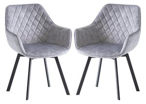 Viha Swivel Silver Velvet Dining Chairs In Pair