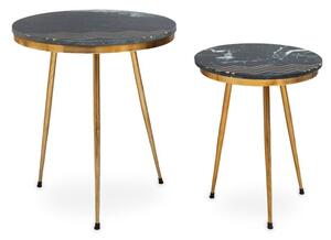 Maren Green Marble Top Set Of 2 Side Tables With Gold Legs