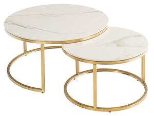 Pyper High Gloss Set Of 2 Marble Coffee Tables In Kass Gold