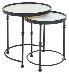 Hannah Round Marble Set Of 2 Side Tables With Black Frame