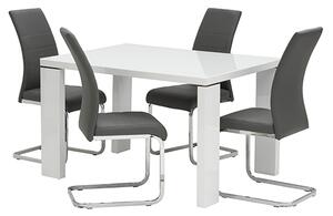 Sako Small Glass White Gloss Dining Table 4 Sako Grey Chairs